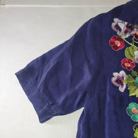 Soft Surroundings Women Purple Embroidered Floral Button-Down Shirt Top Size M - Picture 9 of 11